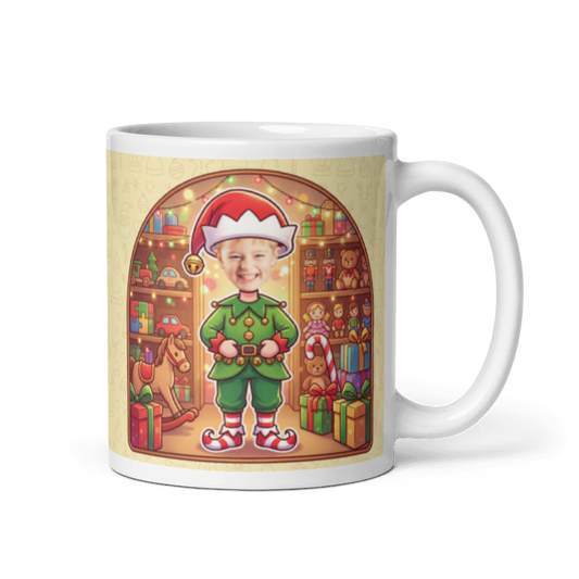 Elf photo mug with the handle on the right, face printed on the front
