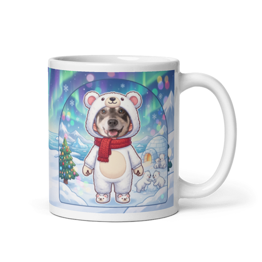 Polar bear photo mug with the handle on the right, the face printed on the front