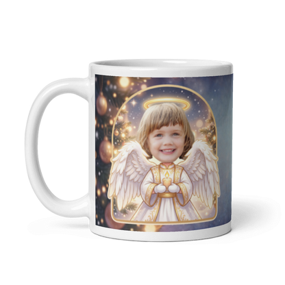 The same angel mug with the handle on the left, face still showing