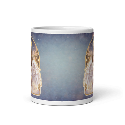 Back of the angel mug showing the wraparound starry night sky