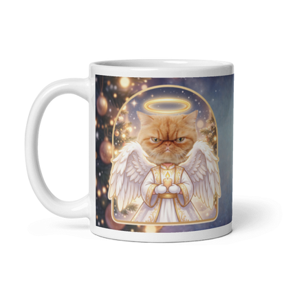 The same cat angel mug with the handle on the left, the cat's face still showing