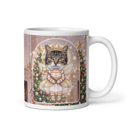 Cat fairy photo mug with the handle on the right, the cat's face printed on the front