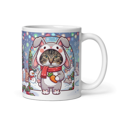 Cat rabbit photo mug with the handle on the right, the cat's face printed on the front