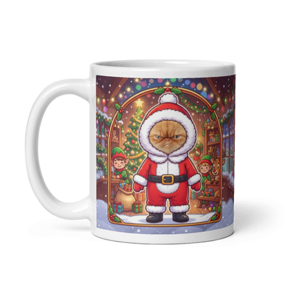The same cat Santa mug with the handle on the left, the cat's face still showing