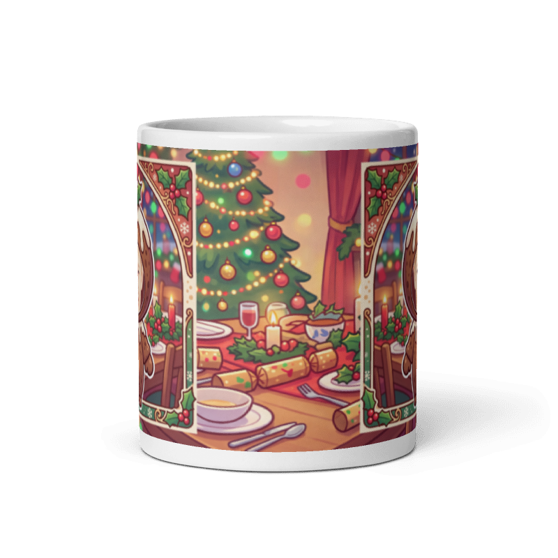 Back of the Christmas pudding mug showing the wraparound Christmas dinner scene