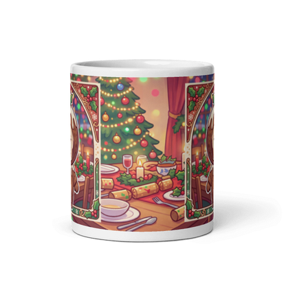 Back of the Christmas pudding mug showing the wraparound Christmas dinner scene