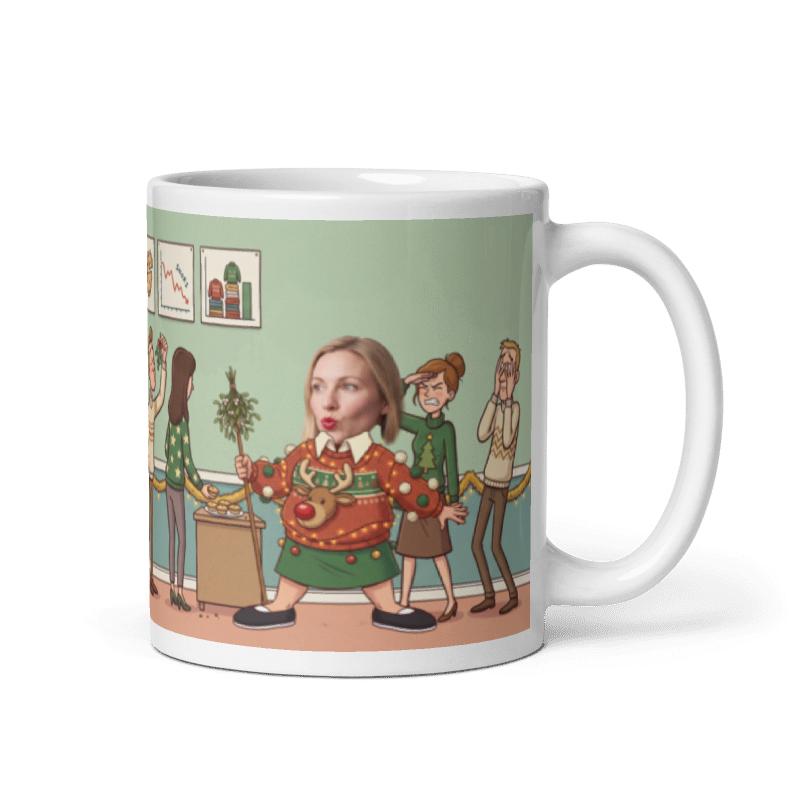 Christmas gift for coworkers with the handle on the right, a real face on the worst Christmas sweater at the office party