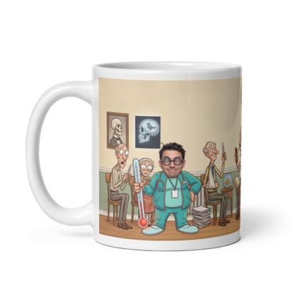 The same doctor mug with the handle on the left, the face still showing on the doctor