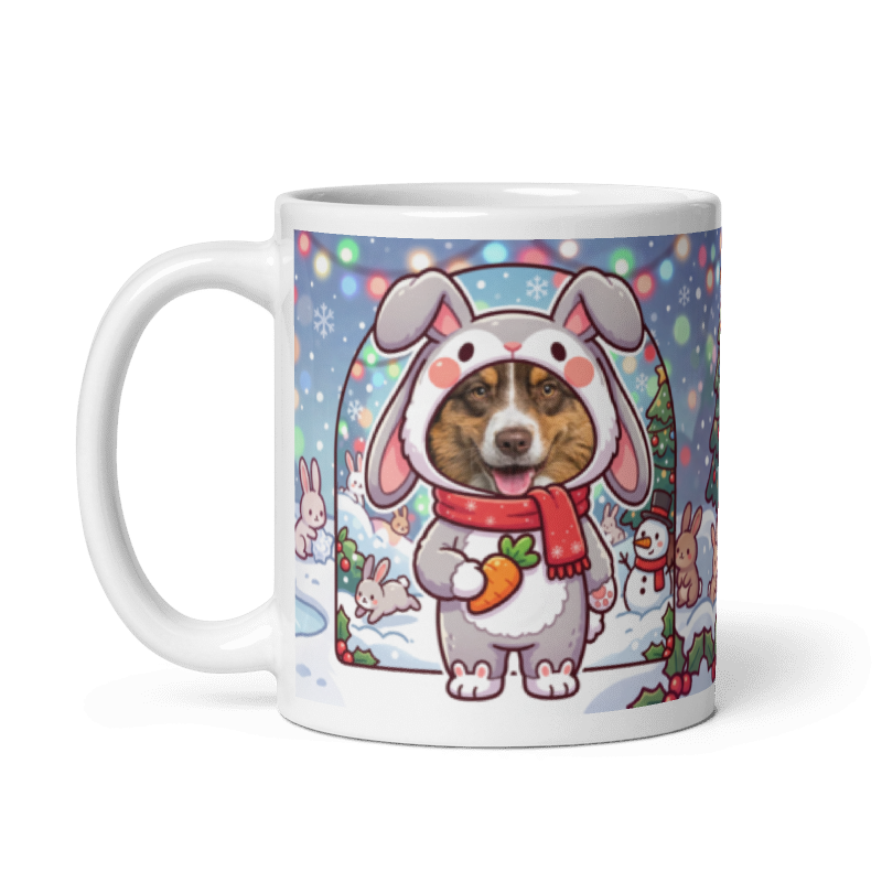 The same dog rabbit mug with the handle on the left, the dog's face still showing