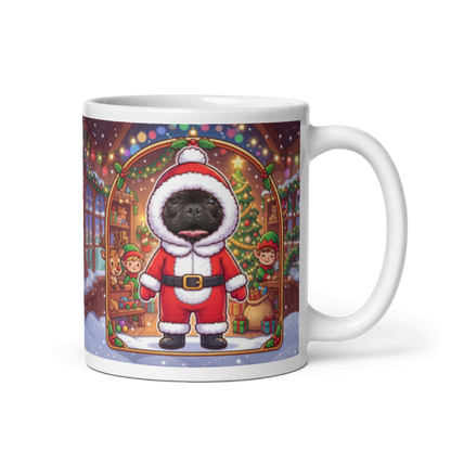 Dog Santa photo mug with the handle on the right, the dog's face printed on the front