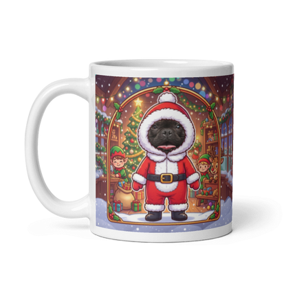 The same dog Santa mug with the handle on the left, the dog's face still showing