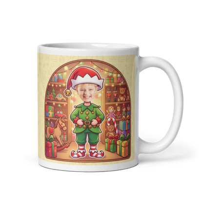 Elf photo mug with the handle on the right, face printed on the front