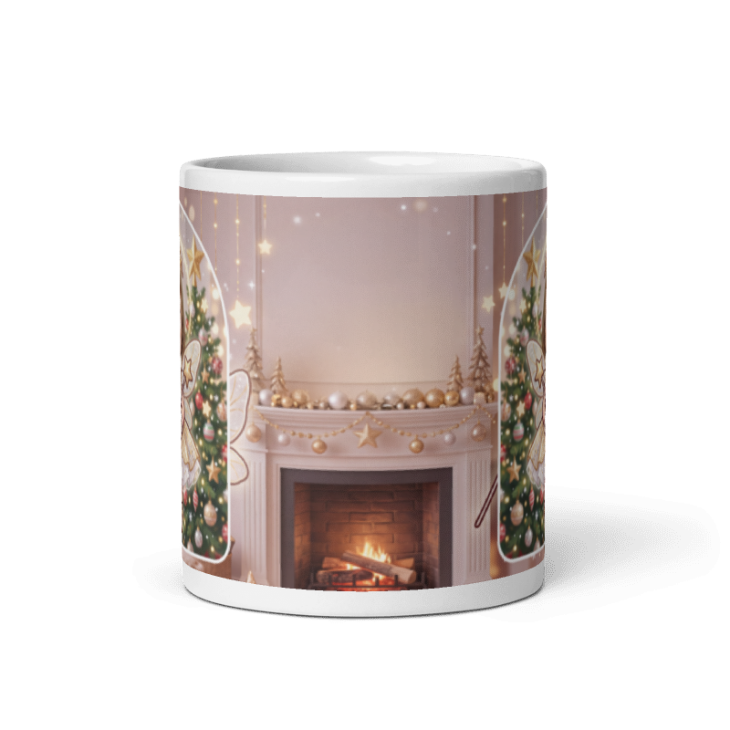 Back of the fairy mug showing the wraparound fireplace and Christmas tree scene