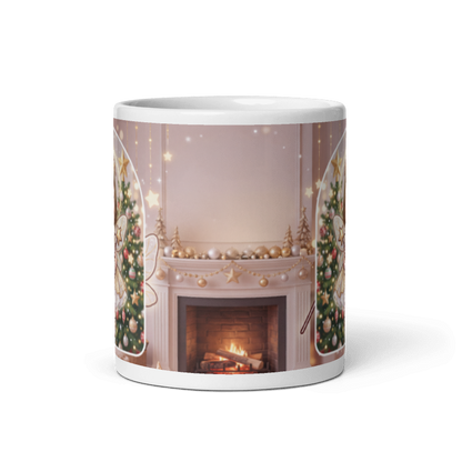 Back of the fairy mug showing the wraparound fireplace and Christmas tree scene