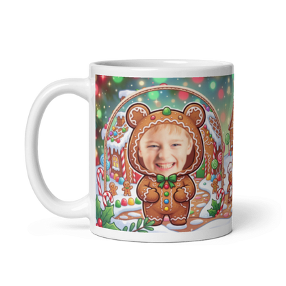 The same gingerbread man mug with the handle on the left, face still showing