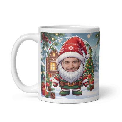 The same gnome mug with the handle on the left, face still showing