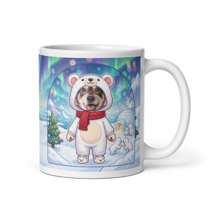 Polar bear photo mug with the handle on the right, the face printed on the front