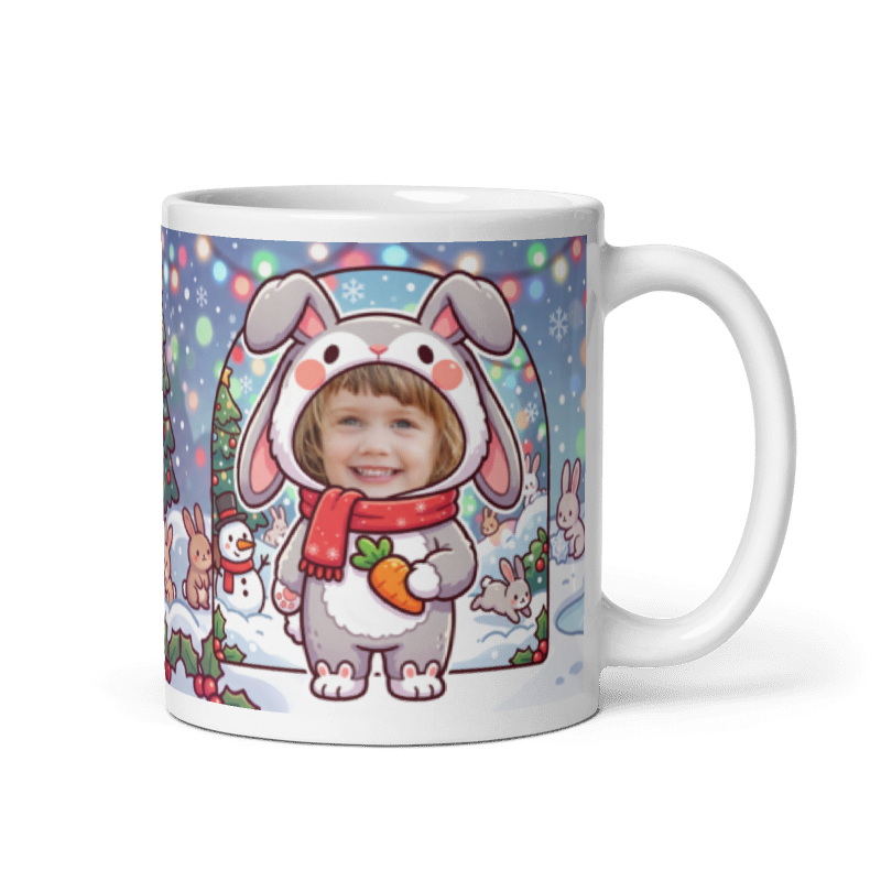 Rabbit photo mug with the handle on the right, face printed on the front