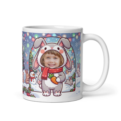 Rabbit photo mug with the handle on the right, face printed on the front