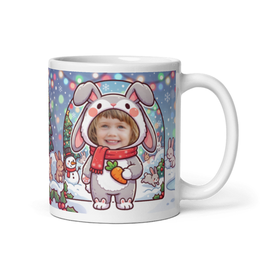 Rabbit photo mug with the handle on the right, face printed on the front