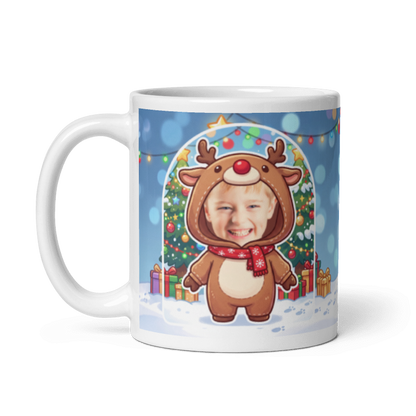 The same reindeer mug with the handle on the left, face still showing