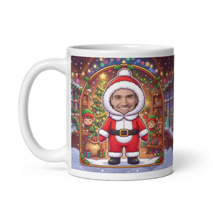 The same Santa mug with the handle on the left, face still showing