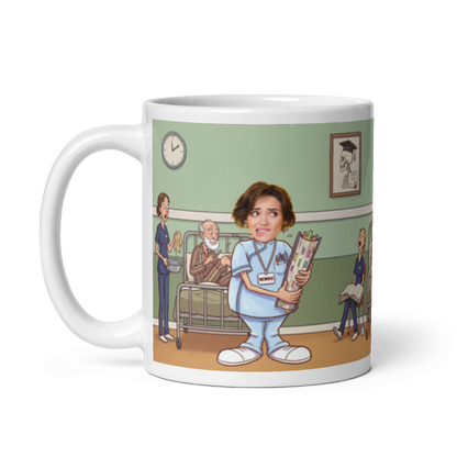 The same student nurse mug with the handle on the left, the face still showing on the student